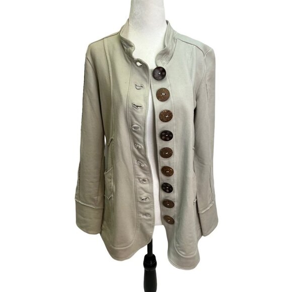 NEON Buddah Coconut Button Front Beige Cotton Jersey Jacket Size XS - Picture 2 of 12
